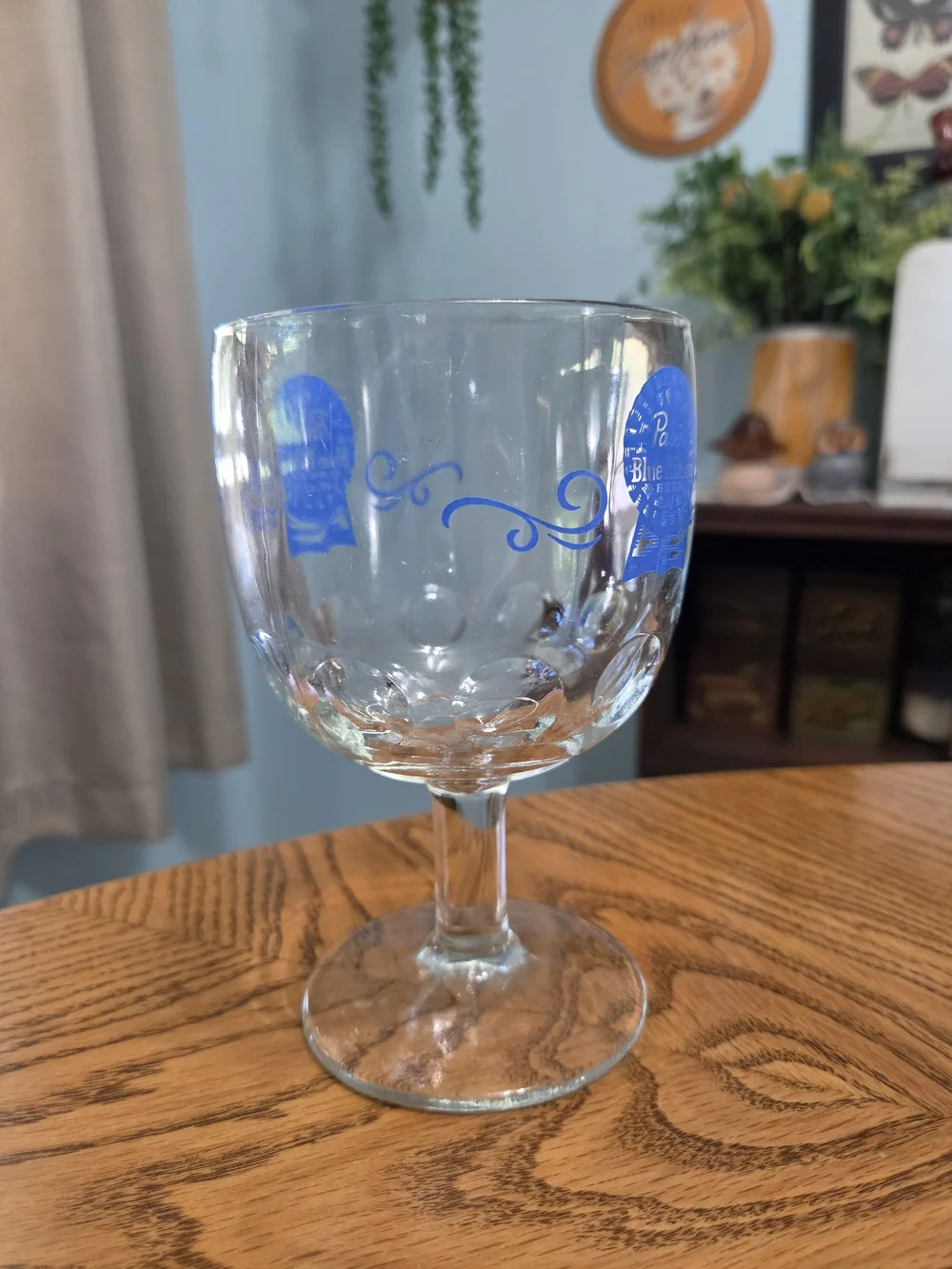 Vintage Pabst Blue Ribbon PBR Pedestal Beer Goblet Glass